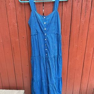 Madewell button-front tiered midi dress in stripe size 6
